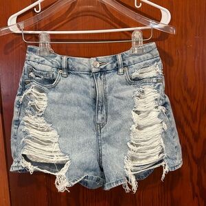 American Eagle Outfitters Light Blue Distressed Jean Shorts